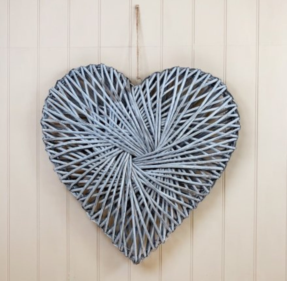 Rattan Heart Grey Wash, Various Sizes