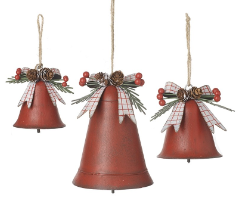 Red Metal Tartan Bow Bell, 3 sizes