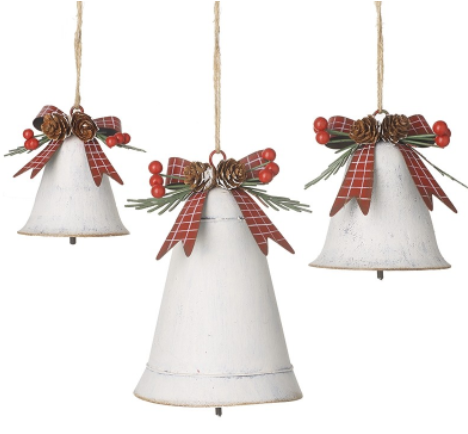 White Metal Tartan Bow Bell, 3 sizes