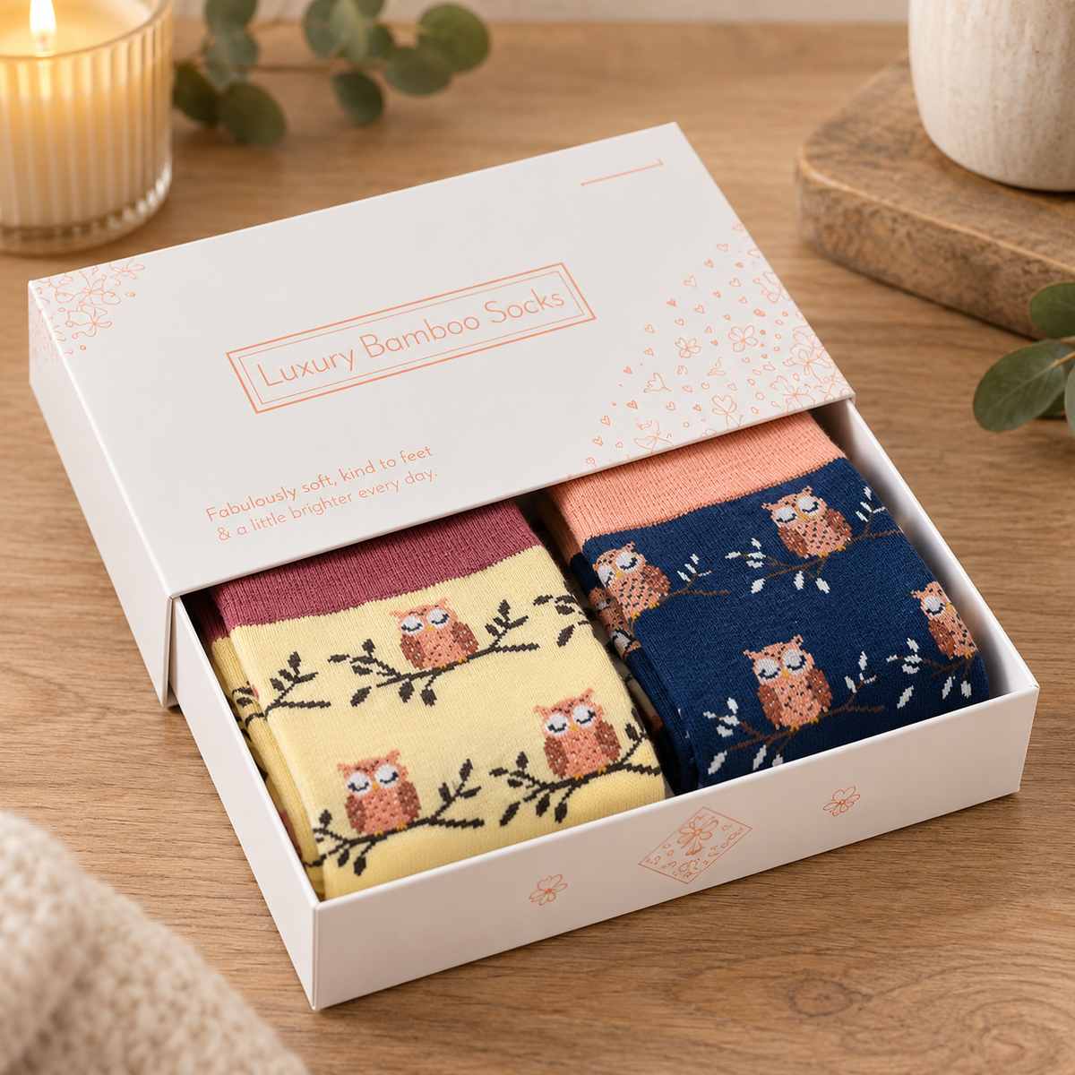 Ladies Owl Bamboo Sock Gift Set
