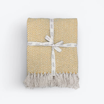 Chevron Herringbone Throw, 100% cotton, Mustard