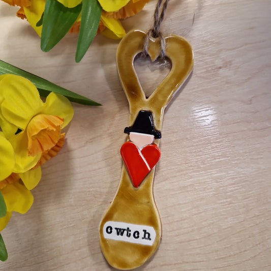 Ceramic Welsh Lady Heart "Cwtch" Spoon