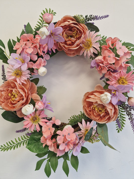 Mixed Floral Wreath Pink Hydrangea and Peony, 45cm