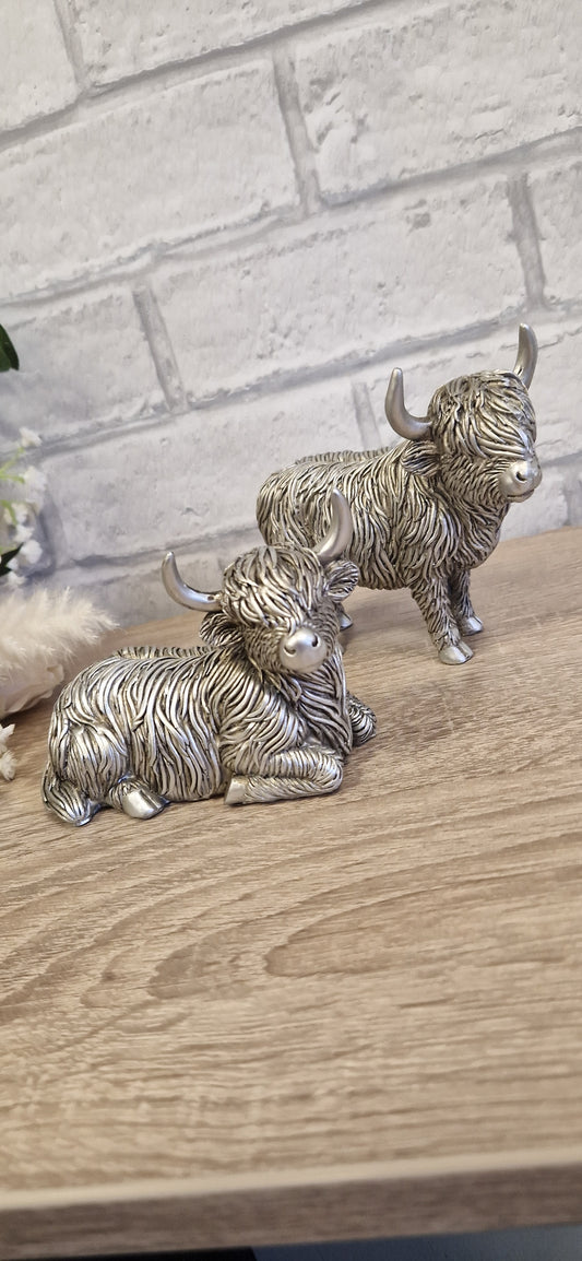 Silver standing Highland Cow