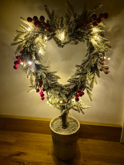 Light up berry heart tree in pot