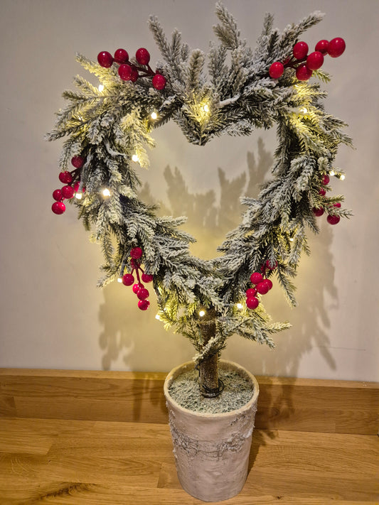 Light up berry heart tree in pot