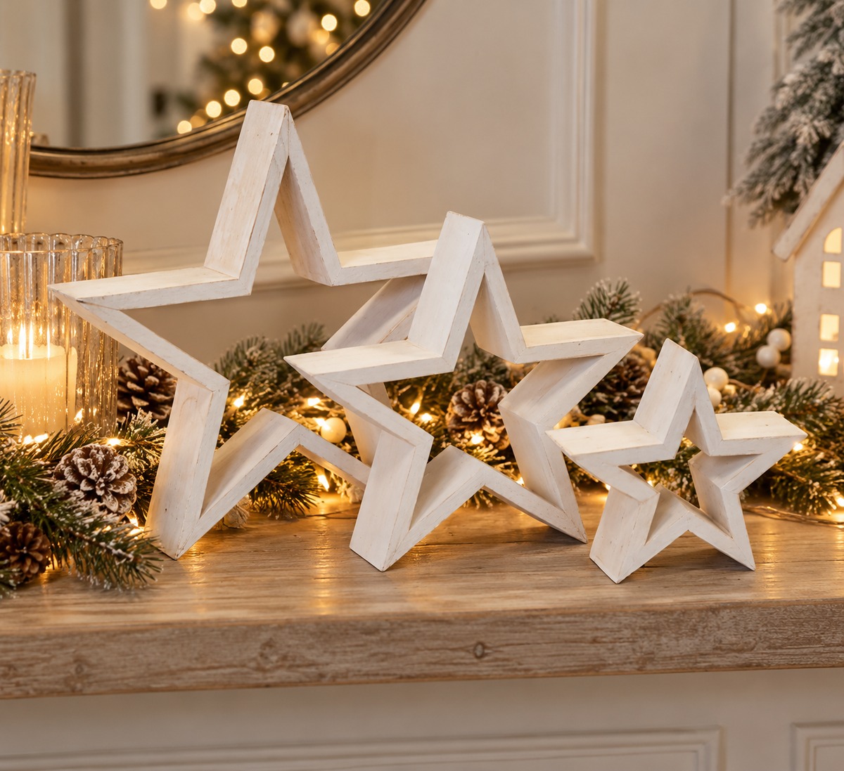 White Wooden Stars, 3 sizes