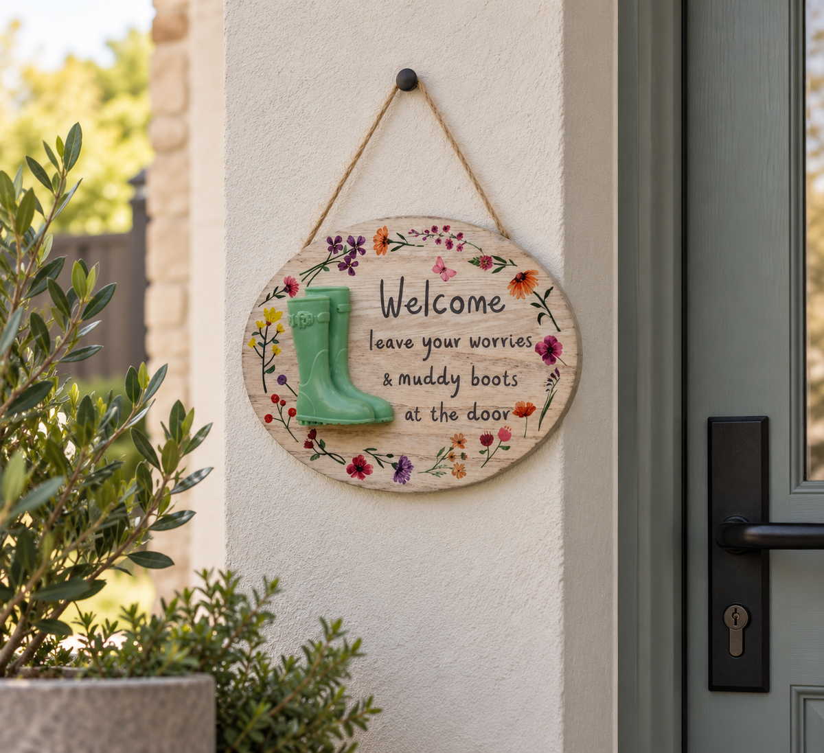 Welcome, wooden garden sign