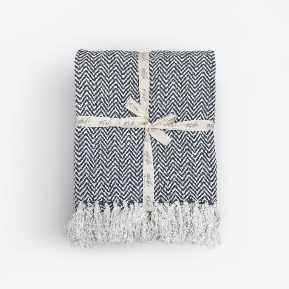 Chevron Herringbone Throw, 100% cotton, Charcoal