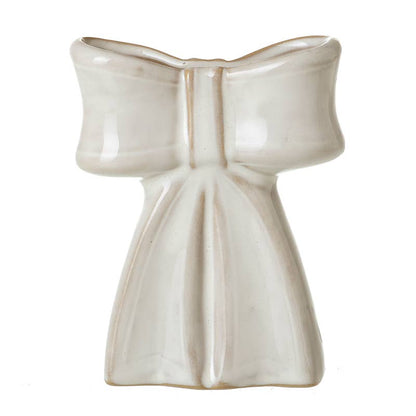 WHITE CERAMIC BOW VASE SML