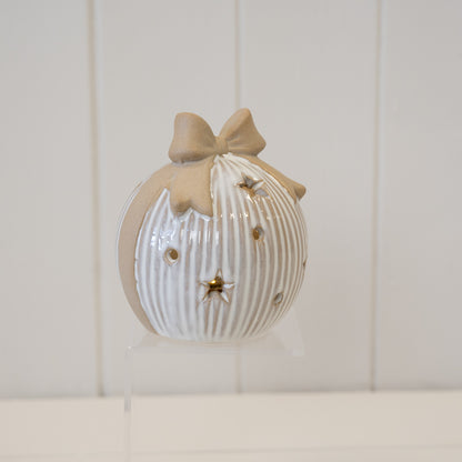 Ceramic Bow Topped ball, LED star cut out, 2 sizes