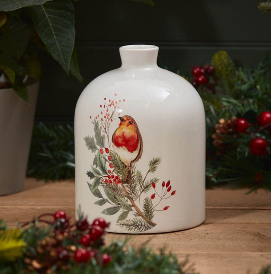 Christmas Robin Ceramic Vase