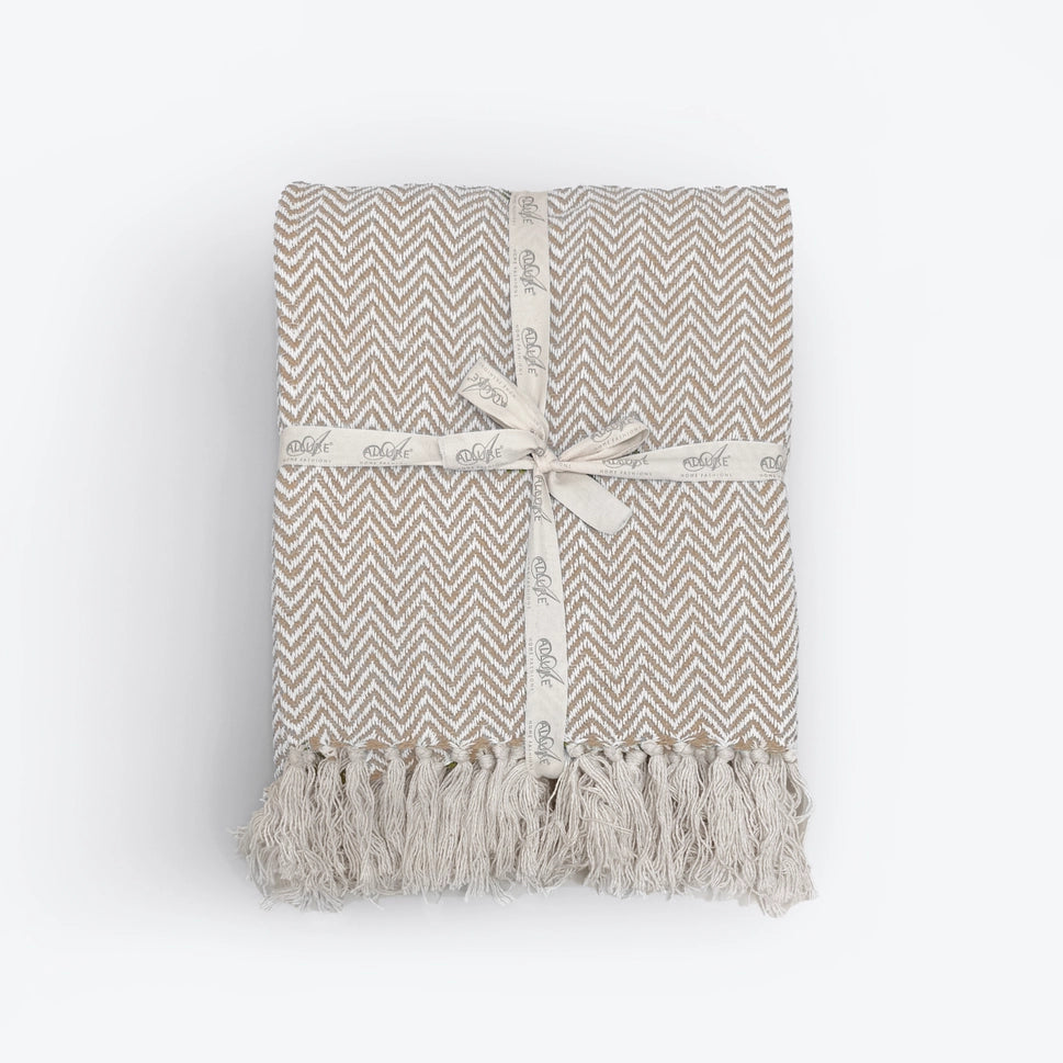 Chevron Herringbone Throw, 100% cotton, Beige