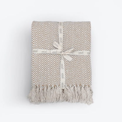 Chevron Herringbone Throw, 100% cotton, Beige