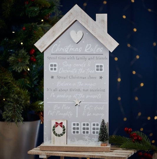 Christmas Grey House Rules Plaque