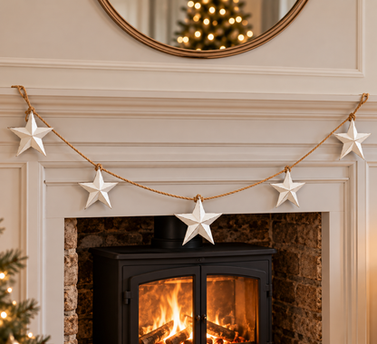 White Metal Star Garland, 1.3m