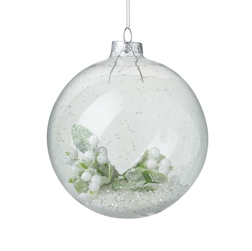 Glass Bauble with snowy leaves