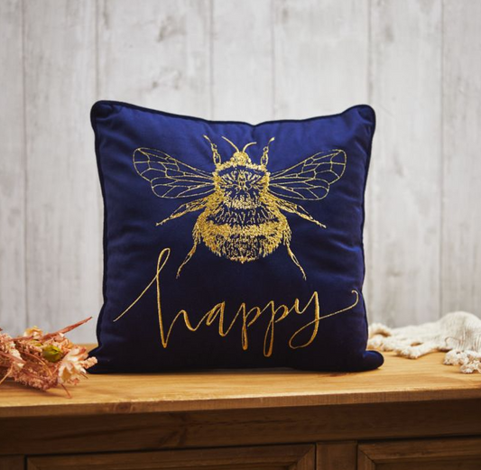 Bee Happy, Navy velour cushion