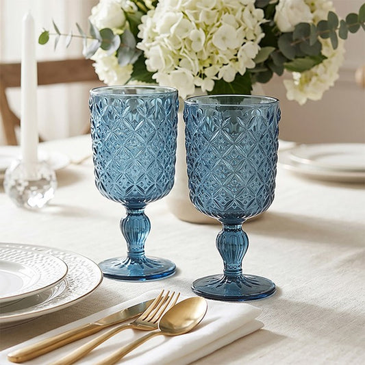 Glass Wine Set of 2 Dark Blue