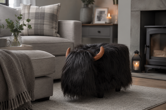 Carlos, Black Highland Cow Footstool