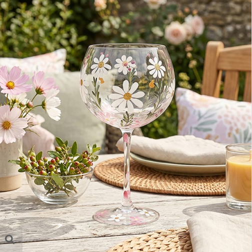 Hand Painted Gin Glass, Daisies