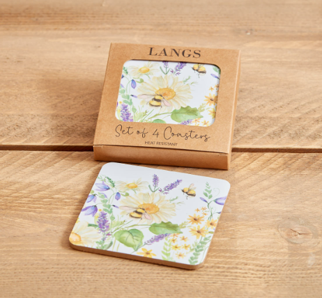 Daisy Bee Floral Coasters, set4