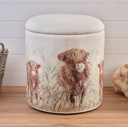 Highland Cow Fabric Storage Stool