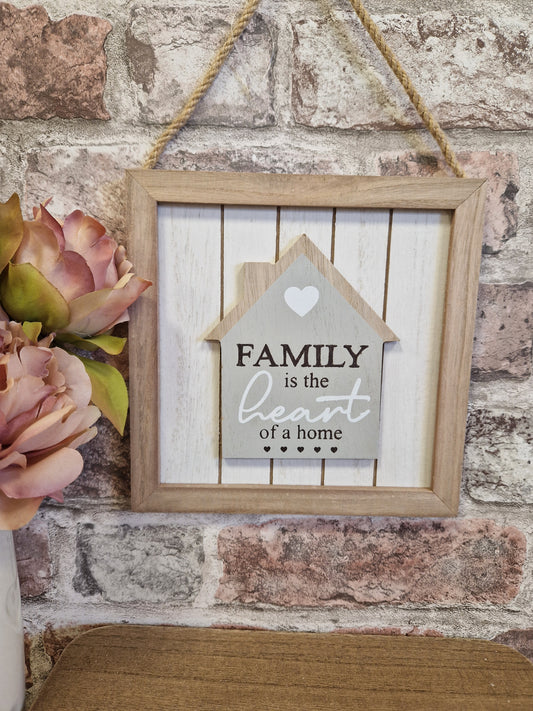 Family is the heart, hanging house plaque