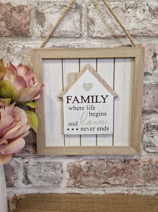 Family where life begins, hanging house plaque