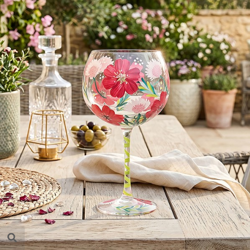 Hand Painted Gin Glass, Poppies