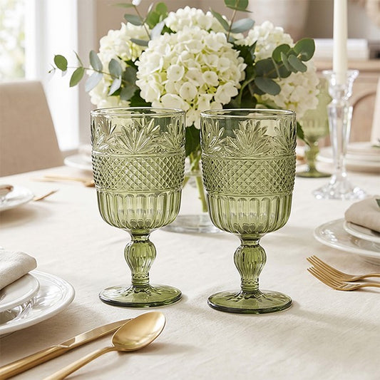 Glass Wine Set of 2 Green
