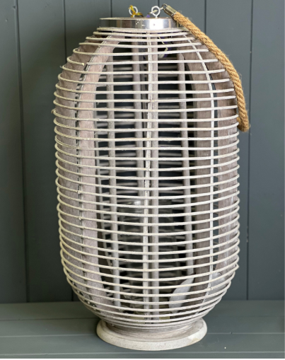 Greywash Rattan Lantern, 57cm