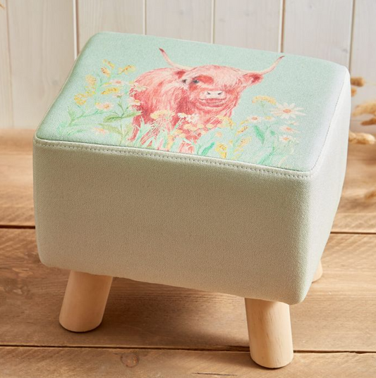 Highland Cow Floral Stool