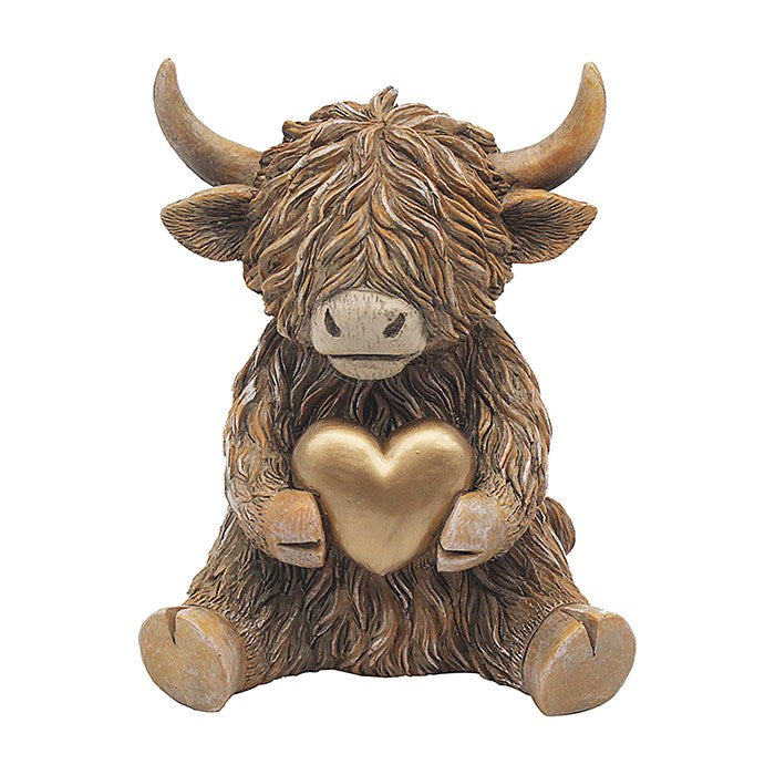 Highland Cow with gold heart
