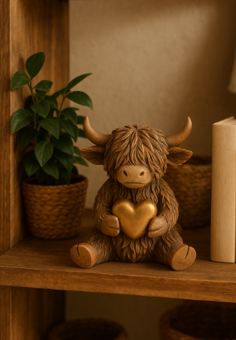 Highland Cow with gold heart