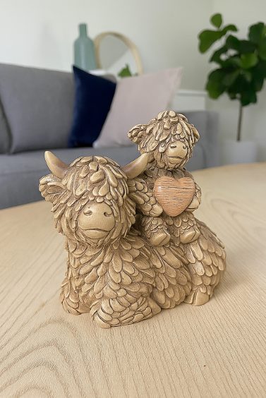 Mum & Baby Highland Cow with heart