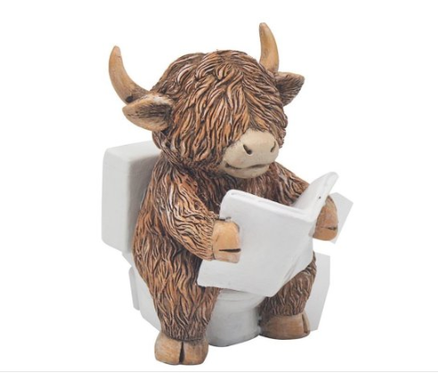 Highland Cow Reading Toilet Figure