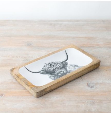 Highland Cow Wooden/Enamel Tray, 30cm