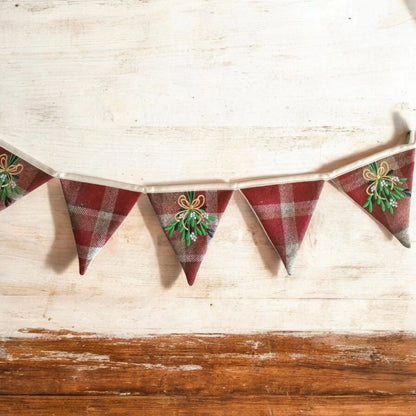 Embroidered Christmas Mistletoe Bunting
