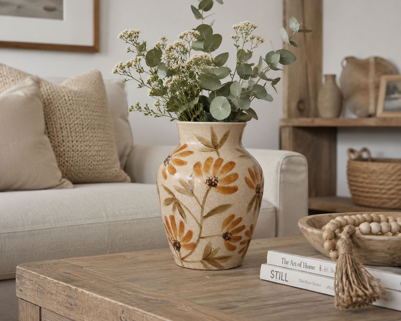 Orange Country Floral Vase