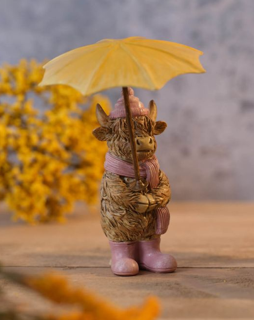 Peaches, Highland Cow Ornament with umbrella