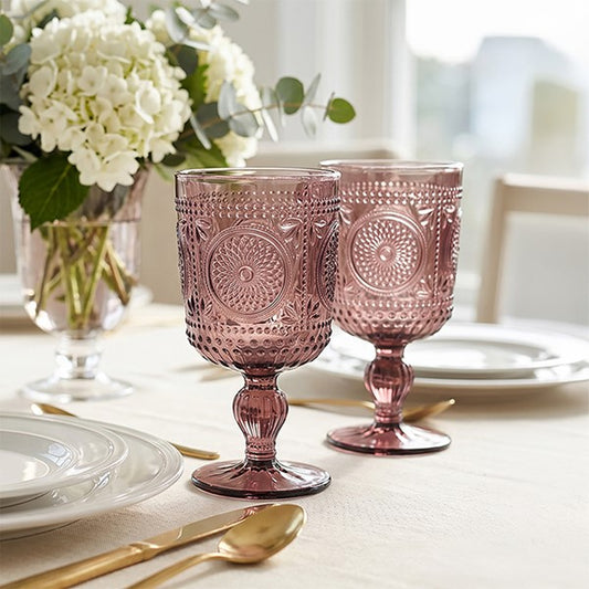 Glass Wine Set of 2 Pink