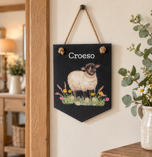 "Croeso" Slate Hanger