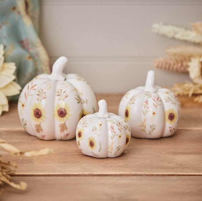 Ceramic handpainted sunflower pumpkins, 3 sizes