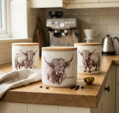 Highland Cow Tea, Coffee, Sugar Canisters