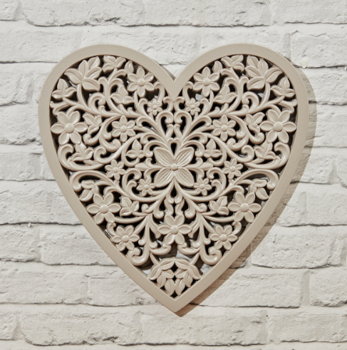 Taupe Carved Heart Panel, 45cm