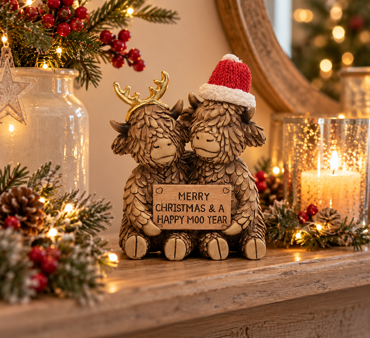 Highland Cow, Merry Christmas Figure