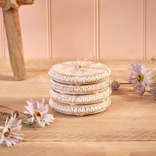 Mango Wood Beaded Coaster, set 4