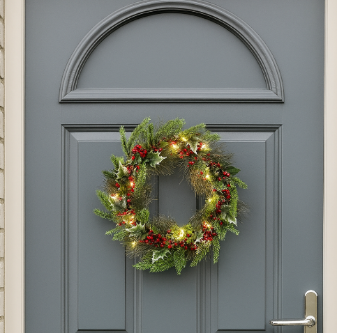 Light Up Berries & Green Wreath, 50cm