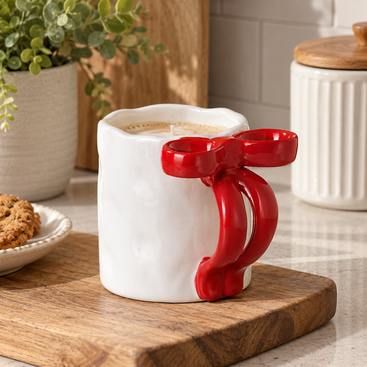 Red Bow Handled Mug Candle
